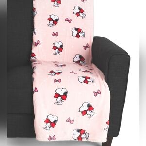💕▪️Peanuts ▪️Snoopy Pink and Red Holiday Bow Throw 60x70in Blanket